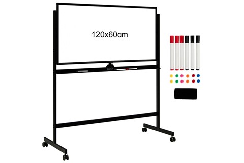 Black Double-Sided Magnetic Mobile Whiteboard with Magnets Pens and Eraser