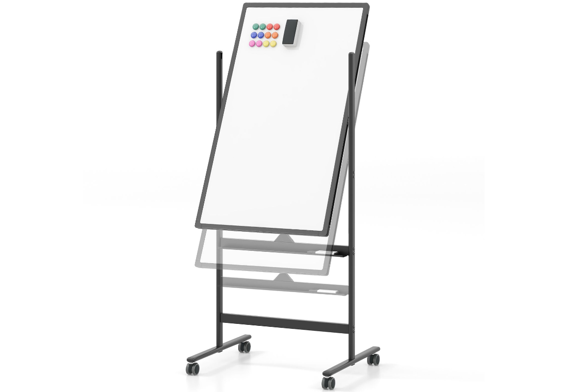 View Black Height Adjustable Magnetic DoubleSided Portable Display Whiteboard With Locking Wheels 100cm x 60cm School Office Usage Aluminum Frame information
