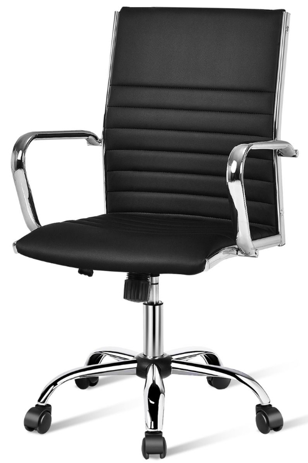 View Black Heavy Duty Leather Home Office Chair Single Lever Height Back Recline High Back Deeply Padded Solid Metal Base Tension Control Knob information
