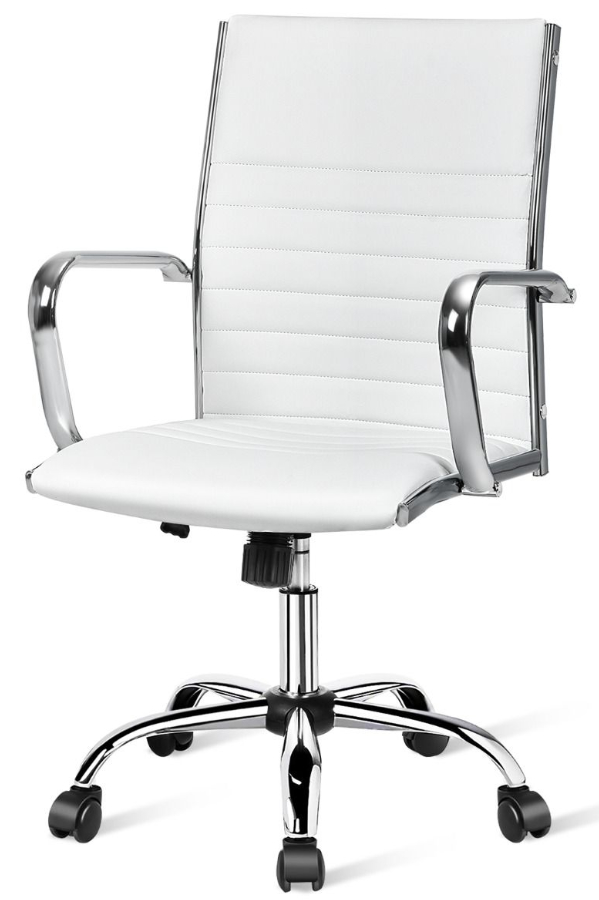 View White Heavy Duty Leather Home Office Chair Single Lever Height Back Recline High Back Deeply Padded Solid Metal Base Tension Control Knob information