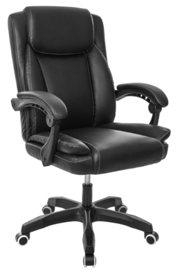 View Stanningfield Black Executive Leather Office Chair Adjustable Height Backrest Recline Deeply Padded Weight Tested to 136kg information