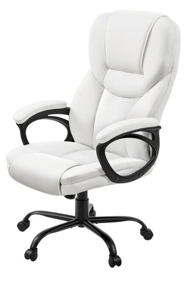 View White Bradwell Leather Executive Office Chair HighBack Design Deeply Padded Seat Cushion Single Lever Height Back Recline Mechanism information