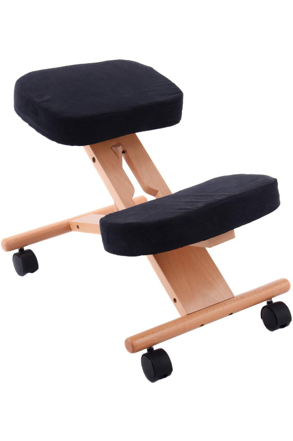 View Black Wooden Ergonomic Posture Kneeling Chair HeightAdjustable Deeply Padded Seat Robust Hardwood Frame Easy Glide Wheels information