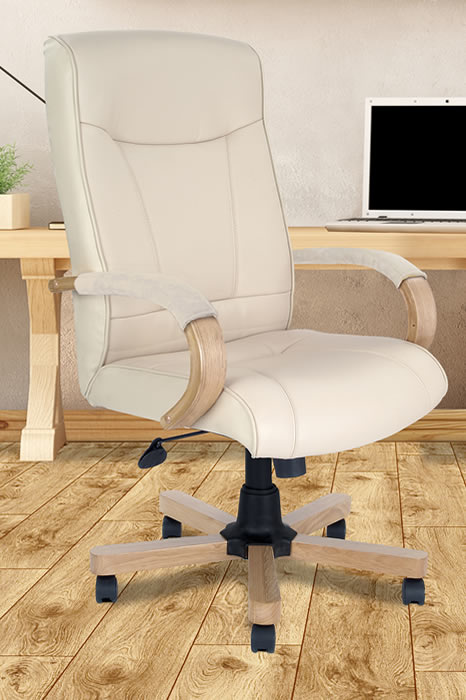 Wood and leather office deals desk chair