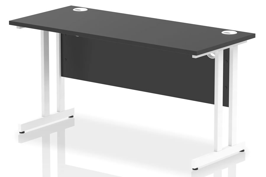 View Optima Black Rectangular Cantilever Office Desk 1400 x 600mm Wide Straight Office Desk Two Cable Management Access Points White Cantilever Frame information