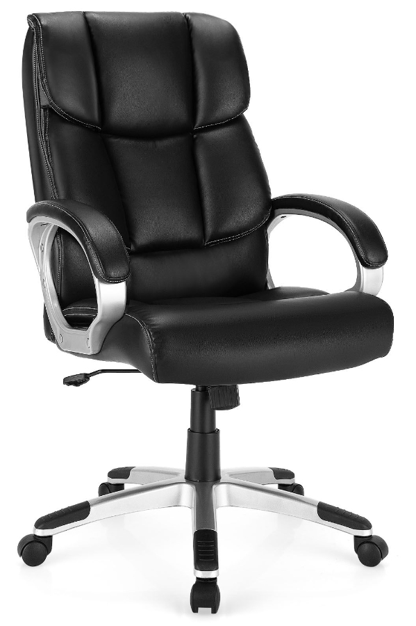 View Ludham Black PU Leather Heavy Duty Ergonomic Home Office Chair Durable Waterproof Cover Weight Tested to 136kg Deeply Padded Seat Back Arms information