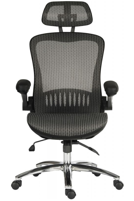 View Harmony Grey High Back Mesh Office Chair Adjustable Headrest Breathable Mesh Seat Back Folding Arms MultiFunction Mechanism information