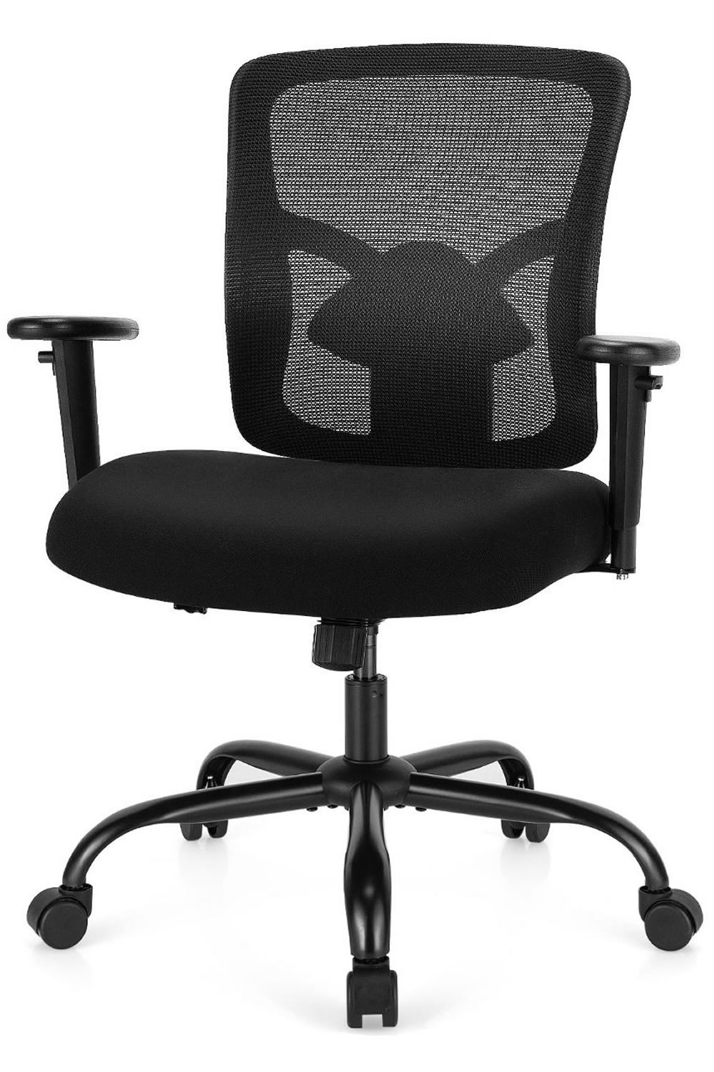 View Rosa Black HeavyDuty Office Chair Wide Fabric Seat Breathable Mesh Backrest Adjustable Lumbar Height Adjustable Arms Weight Tested to 180kg information