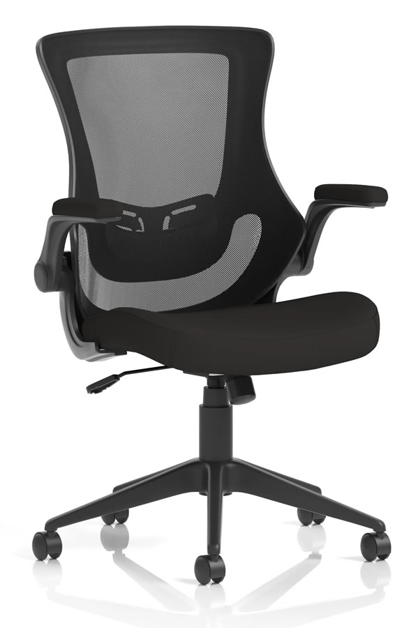 View Atlanta Black Ergonomic Mesh Home Office Chair FlipUp Folding Arms Deeply Padded Seat Breathable Mesh Backrest Height Adjustable Lumbar information