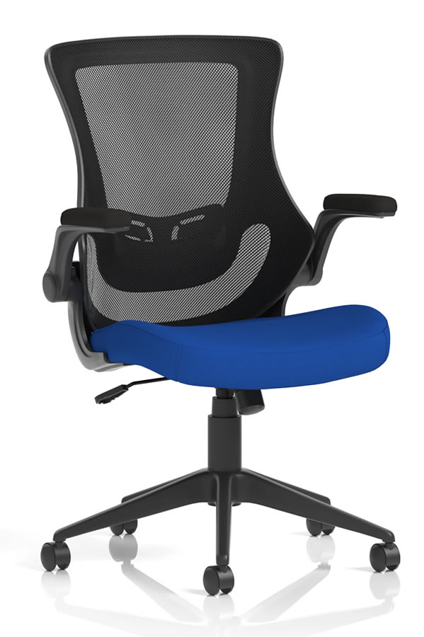 View Atlanta Blue Ergonomic Mesh Home Office Chair FlipUp Folding Arms Deeply Padded Seat Breathable Mesh Backrest Height Adjustable Lumbar information