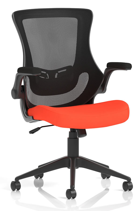 View Atlanta Orange Ergonomic Mesh Home Office Chair FlipUp Folding Arms Deeply Padded Seat Breathable Mesh Backrest Height Adjustable Lumbar information