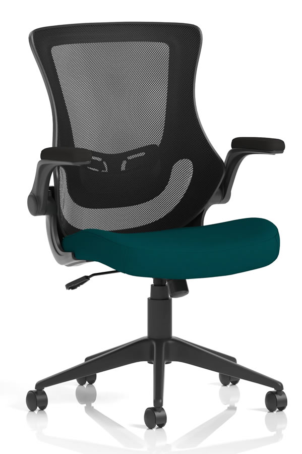 View Atlanta Teal Ergonomic Mesh Home Office Chair FlipUp Folding Arms Deeply Padded Seat Breathable Mesh Backrest Height Adjustable Lumbar information