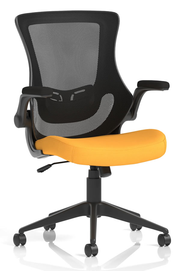 View Atlanta Yellow Ergonomic Mesh Home Office Chair FlipUp Folding Arms Deeply Padded Seat Breathable Mesh Backrest Height Adjustable Lumbar information