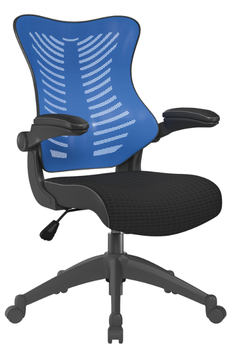 View Blue Mesh Executive High Back Office Chair Height Adjustable Fold Away Arm Breathable Mesh Backrest Reclining Back Height Adjusting Dakota information