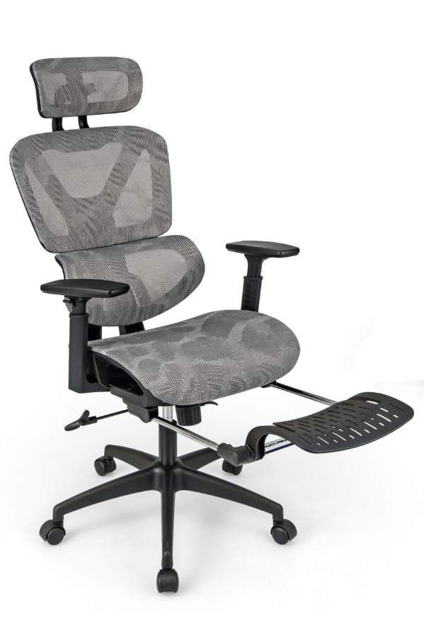 View Mago Grey HeavyDuty Mesh Office Chair Adjustable Lumbar Waterfall Seat 2D Headrest 3D Armrests Extendable Footrest 150kg Weight Capacity information