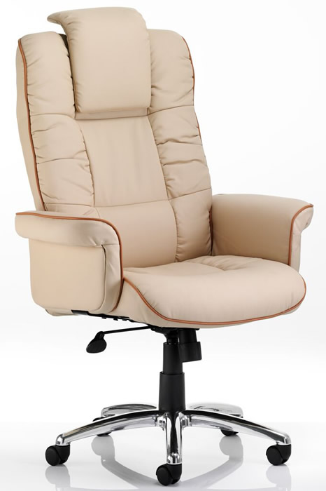 View Windsor Executive Cream Leather Home Lounge Office Chair Deeply Padded Height Adjustable Seat Reclining Backrest With Height Adjustable Headrest information