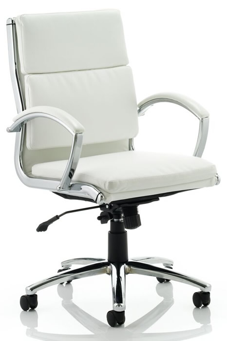 View Modern Medium Back Task White Leather Chair Chrome Frame Woolwich information