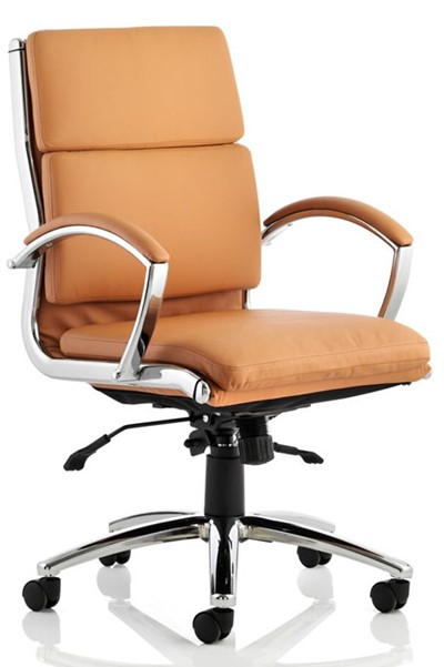 Classic Designer Task Office Chair - Light Tan Leather - Chrome Frame -
