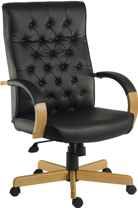 View Warwick Black Leather Office Chair Traditional Buttoned Backrest Padded Seat Loop Padded Arms Reclining Seat Height Adjustment information