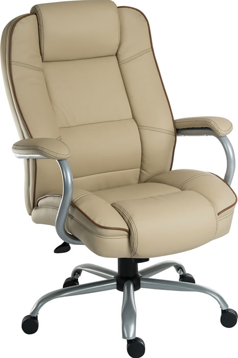 View Le Grande Cream Leather Office Chair Obese Heavy Duty Extra Large Chair Tested To 27 Stone 171kg Executive Chair Dark Piping information