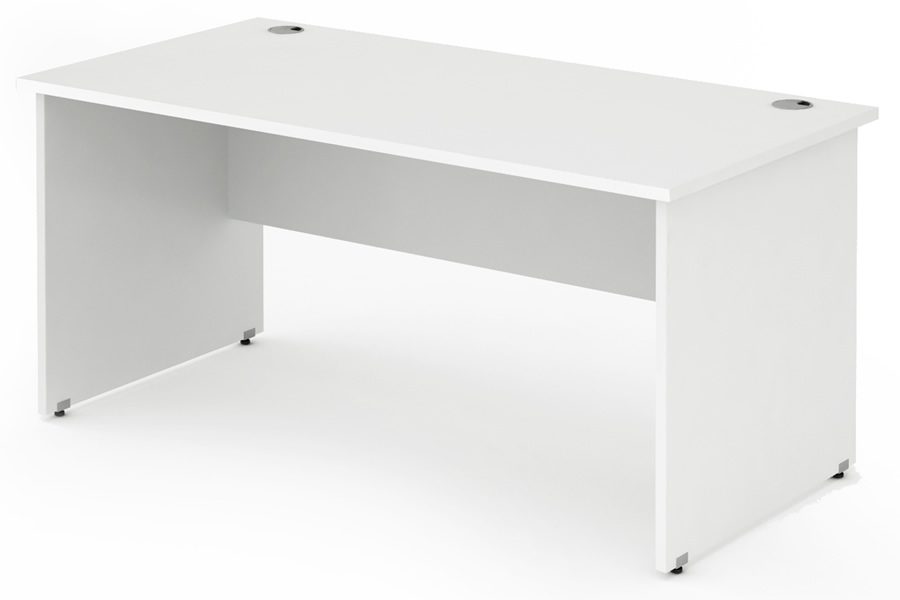 View 160cm x 60cm White Rectangular Straight Computer Office Desk Panel Leg Frame 5 Year Guarantee 2 Cable Access Points Scratch Resistant Polar information