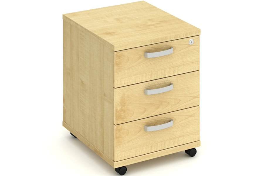 Maple 3 Drawer Mobile Pedestal - Lockable Drawers - Solar