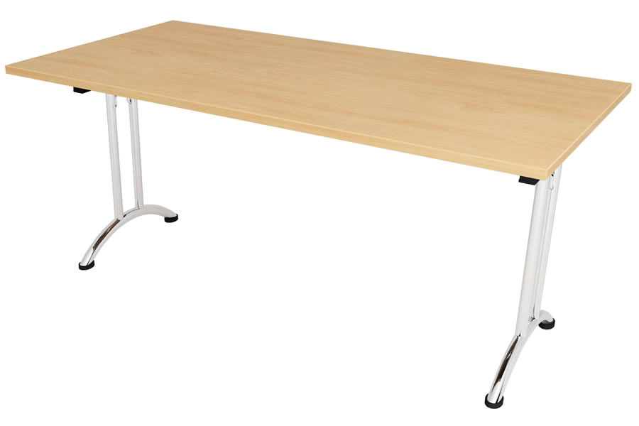View Beech 1600mm Folding Rectangular Table With Chrome Steel Frame Thames information