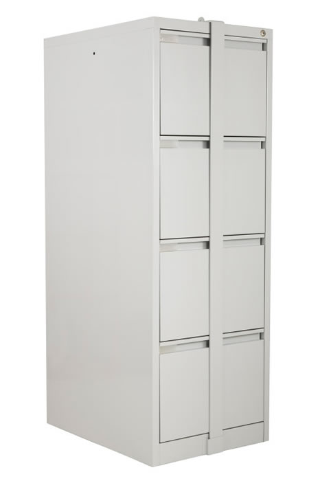 View Grey Steel Four Drawer Filing Cabinet With Locking Drawers Additional Locking Bar Security Easy Glide Drawers A4 Or Foolscap Filing information