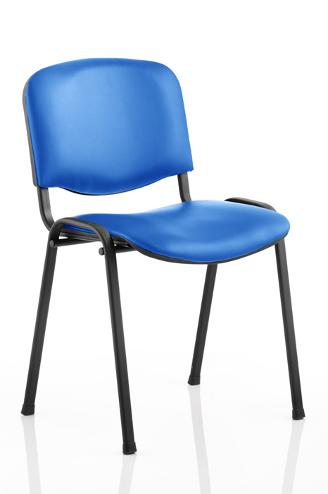 View Blue Vinyl Office Conference Chair Vinyl Wipe Clean Upholstery Stacks 12 High Robust Steel Frame Padded Seat Back Waiting Room Chair information