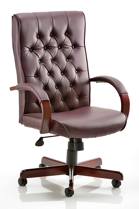 View Chesterfield Burgundy Leather Executive Office Chair Traditional Buttoned Backrest Curved Padded Arms Reclining Seat Height Adjustment information