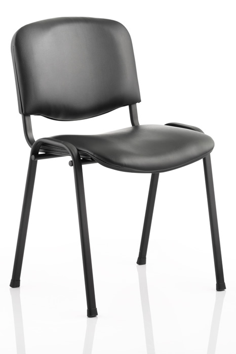 View Black Vinyl Office Conference Chair Vinyl Wipe Clean Upholstery Stacks 12 High Robust Steel Frame Padded Seat Back Waiting Room Chair information