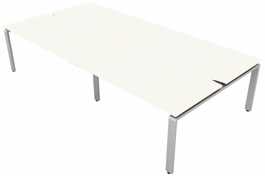 View White 4 Person Rectangular Bench Desk Silver Leg 4 x W1400mm x D800mm Aura Beam information