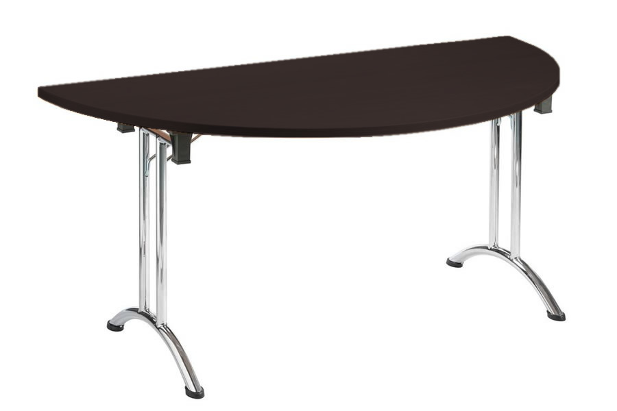 View Black 1600mm SemiCircle Multiple Purpose Office Meeting Table Folding Chrome Leg Scratch Resistant Surface Levelling Feet Easily Stores information
